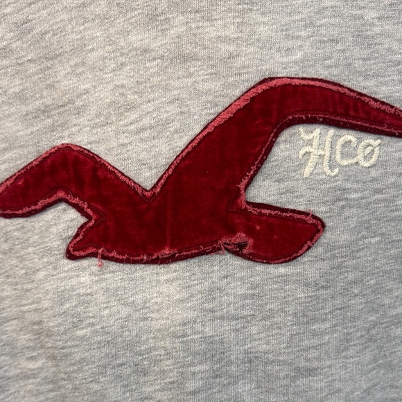 Hollister Vintage Size M Gray and Cream Hoodie Embroidered Logo Y2K - Picture 3 of 6